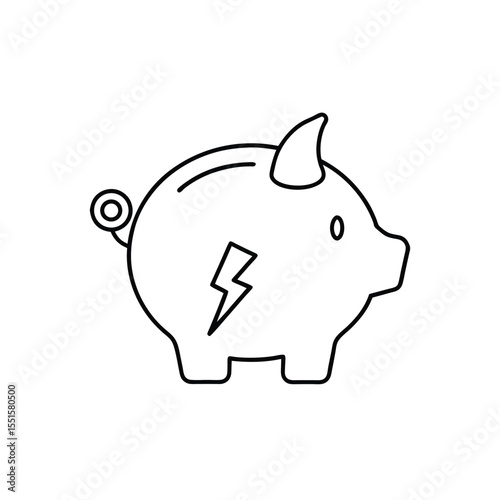 Line Art Piggy Bank with Lightning Bolt Symbolizes Energy Savings and Financial Investment for a Sustainable Future