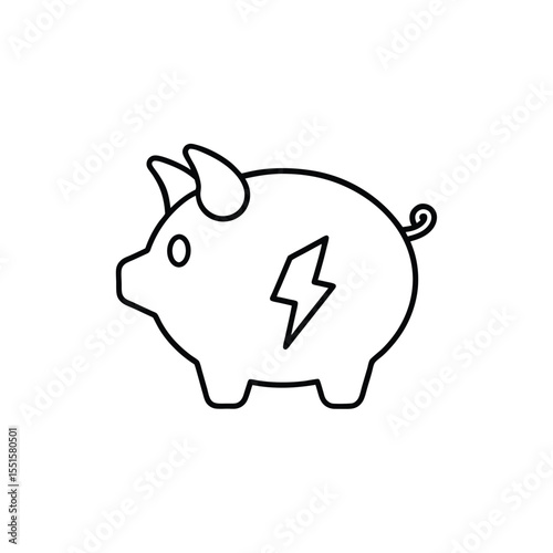 Piggy Bank with Lightning Bolt Symbol Represents Saving Money on Electricity and Energy Efficiency Investments for Sustainable Future
