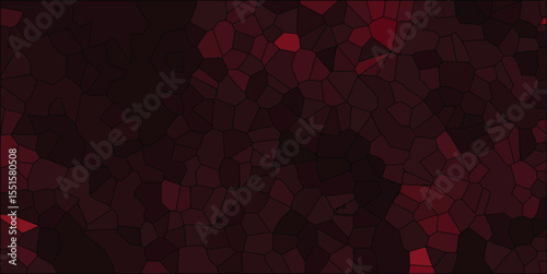 Burgundy stained glass pattern with black outlines and various shades of red displaying unique mosaic shapes