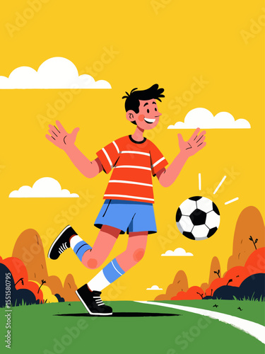 Happy soccer ball walking and smiling