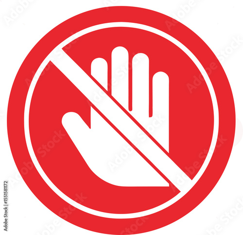 
"Red circular icon with white hand and circular arrow indicating restricted direction or no rotation"

