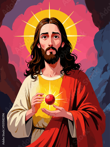 Colorful Portrait of Jesus Christ Vibrant Illustration of Faith, Divinity, and Religious Iconography