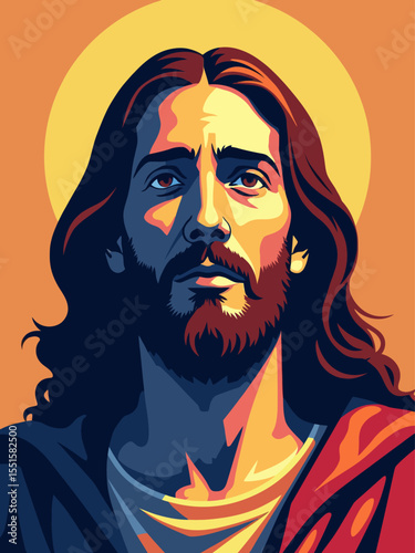 Colorful Portrait of Jesus Christ Vibrant Illustration of Faith, Divinity, and Religious Iconography