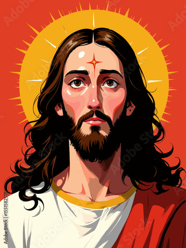 Colorful Portrait of Jesus Christ Vibrant Illustration of Faith, Divinity, and Religious Iconography