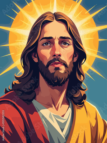 Colorful Portrait of Jesus Christ Vibrant Illustration of Faith, Divinity, and Religious Iconography