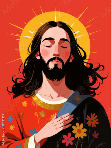 Colorful Portrait of Jesus Christ Vibrant Illustration of Faith, Divinity, and Religious Iconography