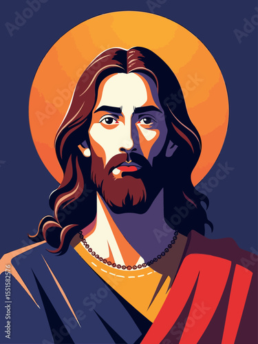 Colorful Portrait of Jesus Christ Vibrant Illustration of Faith, Divinity, and Religious Iconography
