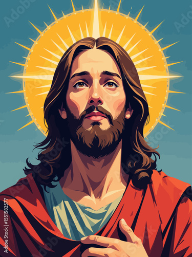 Colorful Portrait of Jesus Christ Vibrant Illustration of Faith, Divinity, and Religious Iconography