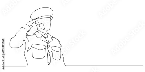 military soldier saluting ceremony honor uniform one line drawing continuous handdrawn minimalism
