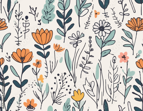 Doodle ink floral sketch set, vector flower brushstroke collection, hand drawn organic icon kit. Abstract naive botanical outline modern spring decoration design element. Doodle floral texture clipart
