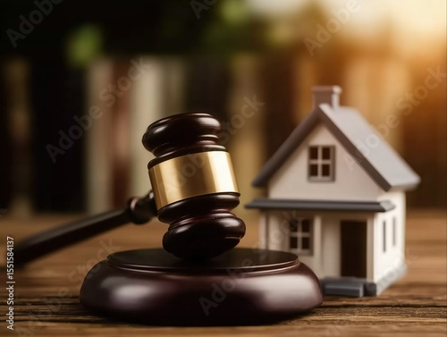 Gavel Hitting House Auction Illustration: Real Estate Foreclosure, Wealth Division and Loan Background
