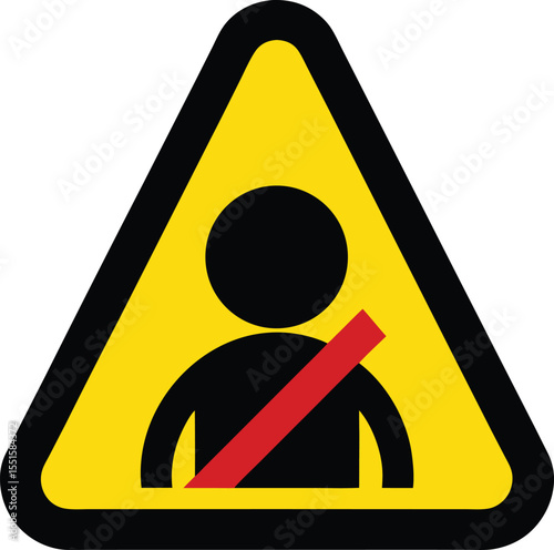 "Yellow triangle warning icon with person silhouette and red prohibition line across, indicating no entry or access denied"

