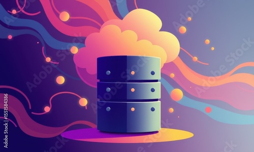 Abstract Representation of Cloud Computing and Data Storage with Vibrant Colors and Dynamic Patterns Illustrating Modern Technology Trends