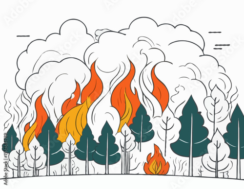 Abstract Line Drawing of a Forest Fire with Smoke