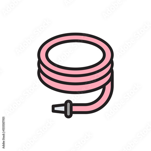 Detailed Illustration Of A Rolled Garden Hose In Pink Color Tones