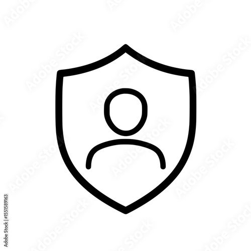 Clean black-and-white icon of a person silhouette inside a security shield, ideal for user privacy or identity protection visuals.