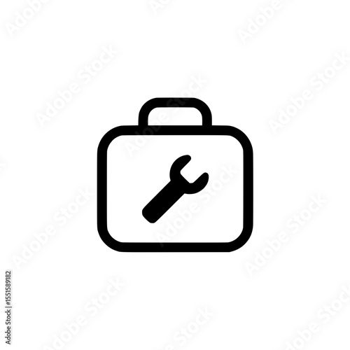 Simple black-and-white icon of a toolbox with wrench, symbolizing service tools and maintenance solutions.