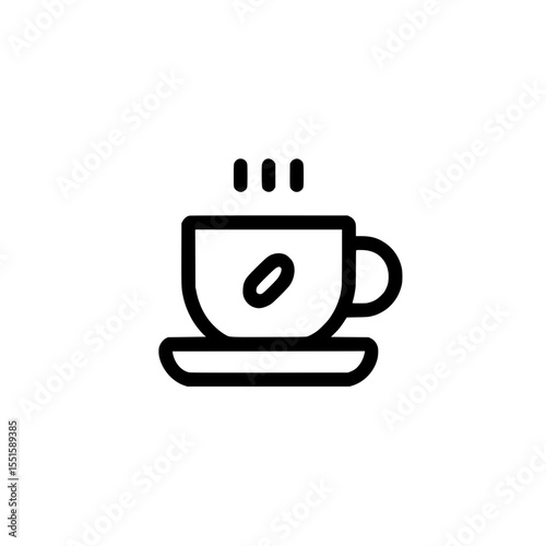 Icon of a steaming coffee mug with a bold black outline, representing hot beverages, cafes, or morning routines.
