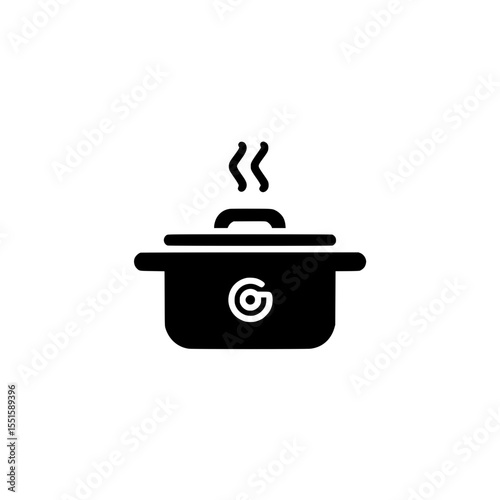 Black pot icon with lid and steam indicating cooking in progress or warm prepared meals.