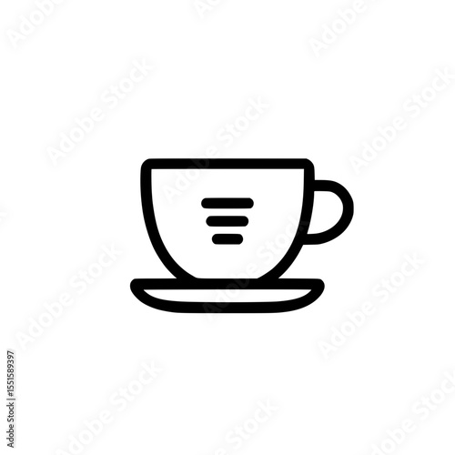 Minimal black icon of a coffee or tea cup with a small base saucer, representing hot drinks or cafe symbols.