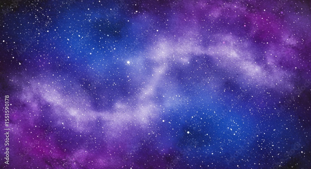 Naklejka premium Mysterious Galaxy Watercolor Texture Cosmic Purples Deep Blue Hues