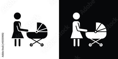 Woman with Baby Stroller icon. Design for website and mobile apps.