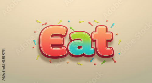 Colorful 3D Eat Text Effect Delicious Typography Design