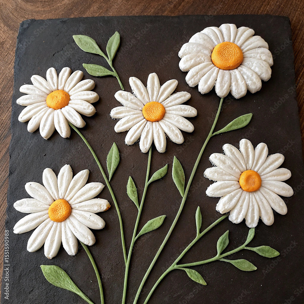 Obraz premium Elegant Daisy Flower Arrangement on Slate A Charming Crafted Design