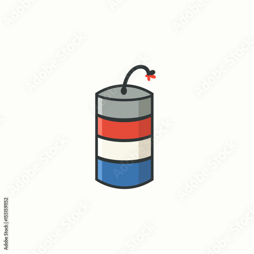 Red white and blue cylindrical firecracker vector, symbol of patriotic energy and celebration for July 4 holiday, perfect for party posters and event invites