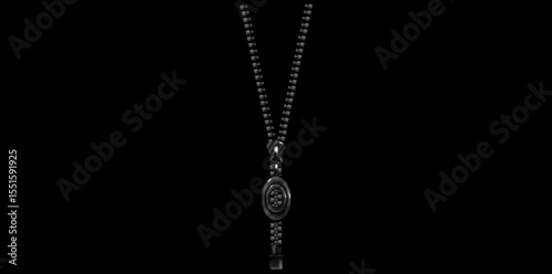 Realistic Black Zipper Isolated On Black Background, Zip With Pullers Vector Illustration.	