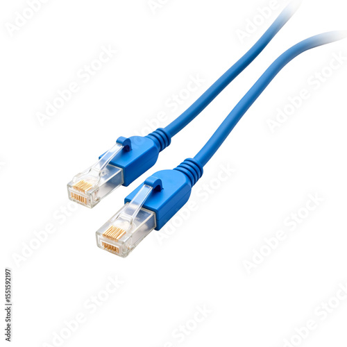 Blue ethernet cable boot with connectors, isolated on a transparent background 
