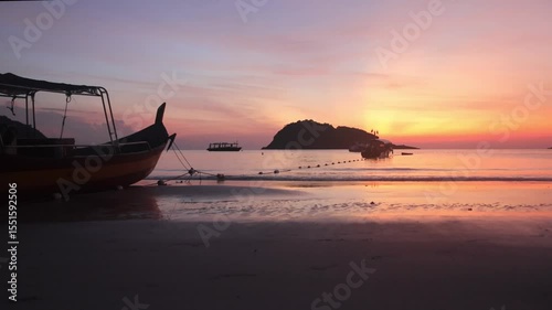 Breathtaking sunrise captured on Redang Island, Malaysia. Radiant sun light and colourful sky, enhancing the natural beauty