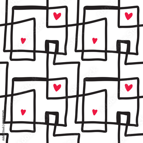 Minimalist abstract gift pattern with red hearts on white background, perfect for romantic celebrations and Valentine's Day vector design