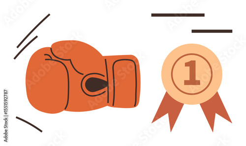Boxing glove paired with a first-place medal symbolizes victory, effort, discipline, sportsmanship, and goal achievement in competitive sports. Ideal for success, championship, motivation, hard work