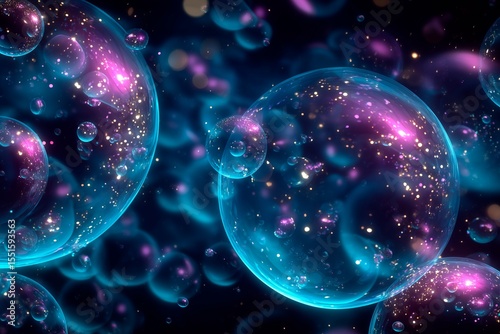 Colorful Abstract Glowing Bubbles in Dark Background
