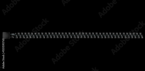 Realistic Black Zipper Isolated On Black Background.	