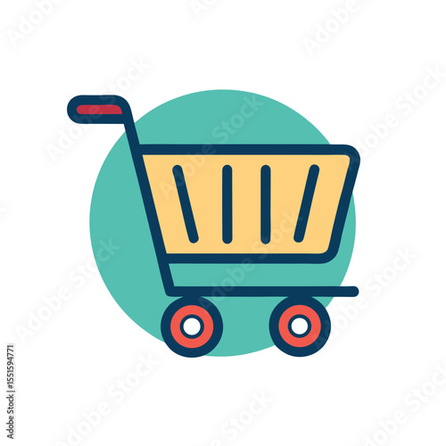 Filled Color Vector Illustration of Shopping Cart Icon for E-Commerce and Online Stores