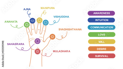 Chakra on Hand Palm Infographic Vector Illustration