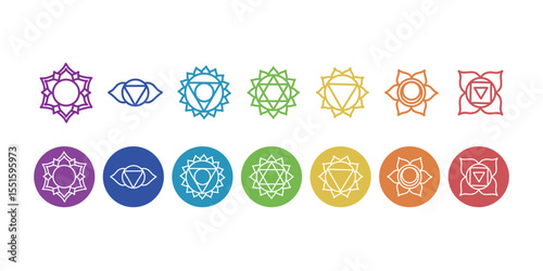 Chakras Symbol Vector Icon Set, Chakra Signs