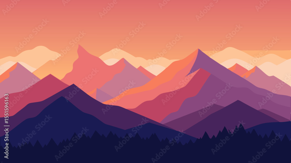 Fototapeta premium Abstract geometric mountain range landscape at sunset with vibrant colors