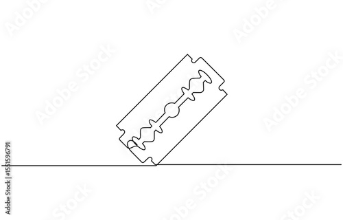 Razor blade continuous one line art drawing, continuous single drawn one line razor, Razor hand drawn picture silhouette line art cutting blade razor vector illustration.