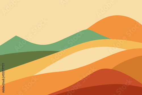 Abstract landscape with rolling hills in warm earthy tones and green hues