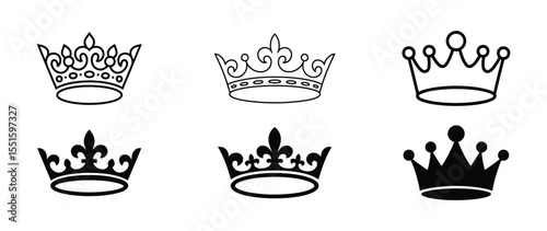 Black Crown Royal Headwear Icons Set vector illustration

