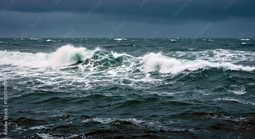 Fototapeta premium Stormy Sea Waves High Detail Water Motion White Foam