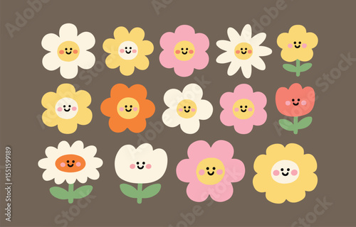 Whimsical Floral Pattern with Smiling Faces A Playful and Colorful Design for Various Creative Projects collection