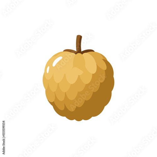 Cartoonish custard apple with a short brown stem and scaly textured skin.