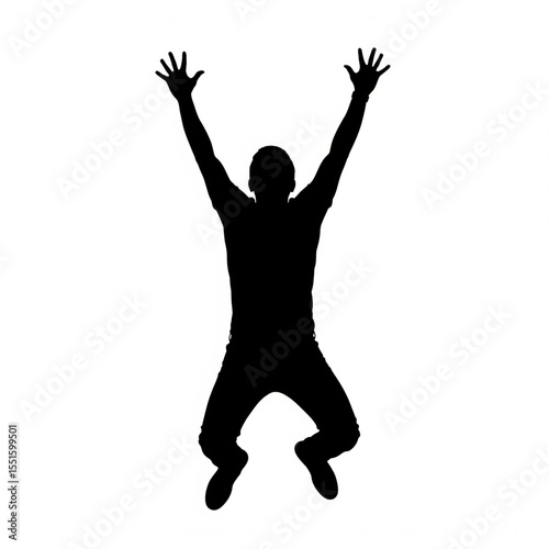 Silhouette of a Man Jumping with Arms Raised in Celebration