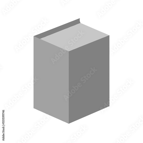 Isometric Grey Cuboid with Subtle Page Curl Detail.