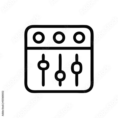 Simple black and white illustration of a sound mixing console.