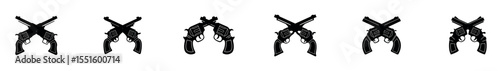 revolver pistol Set collection, Four crossed revolvers in a black and white vector illustration